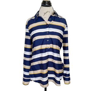 Ann Taylor Mid Button down Blouse Striped Long Sleeve Sz Small Nautical Coastal
